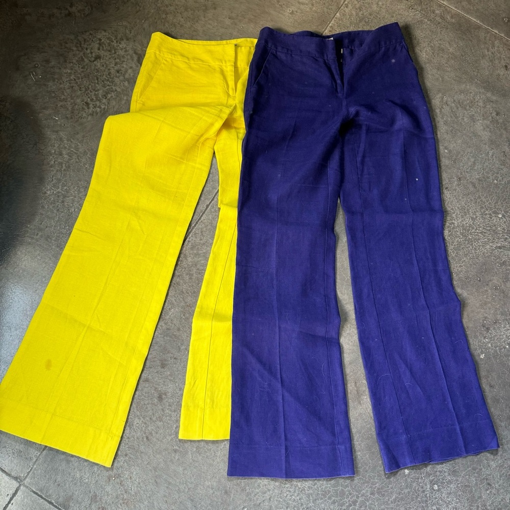 LOFT Bright Yellow and Deep Navy Wide-Leg Trousers
